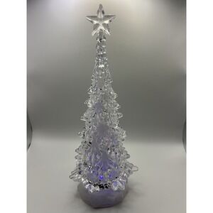 Clear Acrylic Christmas Tree With Changing Color Lights And Glitter 12.5 Inches